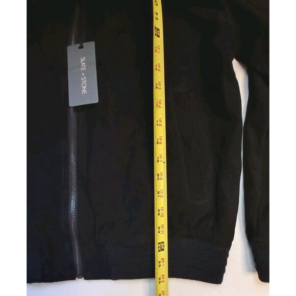 Slate & Stone Mens L Black Bomber Jacket 100% Goat Suede Leather Classic $598 - Picture 15 of 16